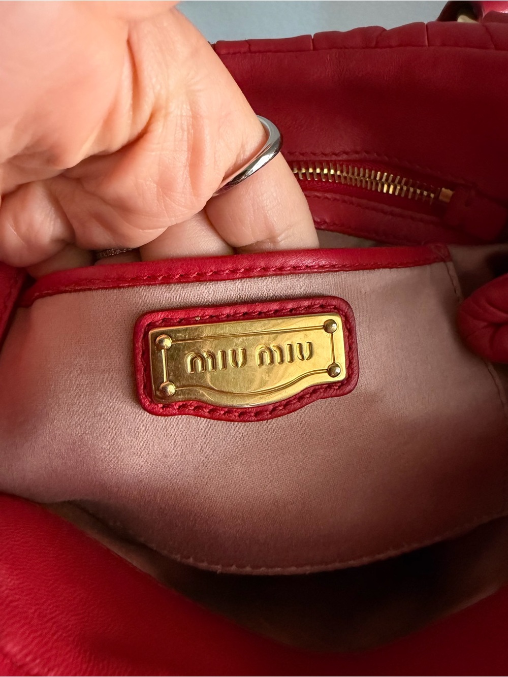 Miu Miu Matelasse Red Quilted Leather Satchel with Braided Handles - Picture 3 of 5